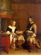 Gerard Ter Borch Soldier Offering a Young Woman Coins Sweden oil painting reproduction